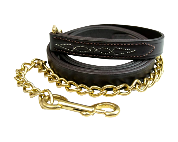 Walsh Fancy Stitch Leather Lead With Chain 3 Walsh Fancy Stitch Leather Lead With Chain